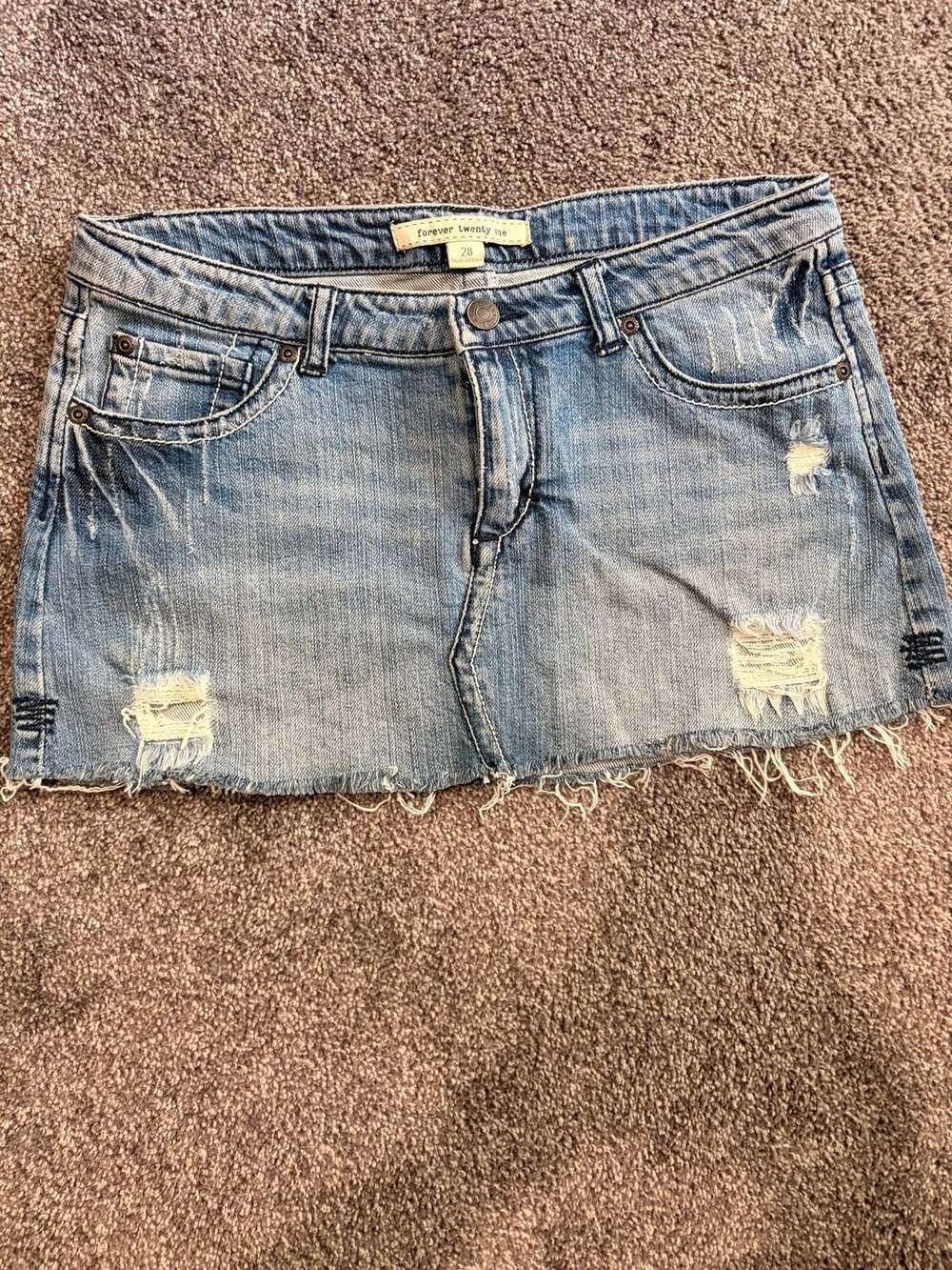 Vintage 2000s Y2K Forever 21 Distressed Denim Mini Skirt - Picture 1 of 7